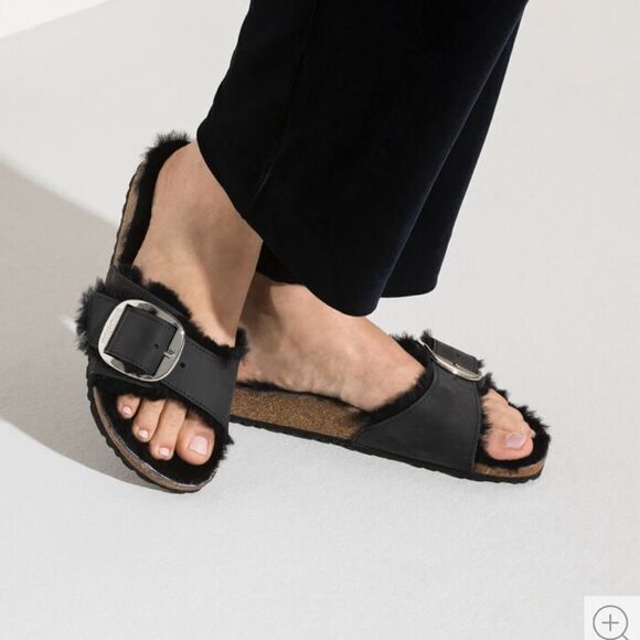 Birkenstock Madrid‎ Big Buckle Shearling Black 36 US 5 NWT IN BOX - Picture 2 of 15